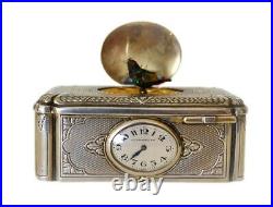 Antique Silver Singing Bird Music Box Automaton With Clock Great Holiday Gift