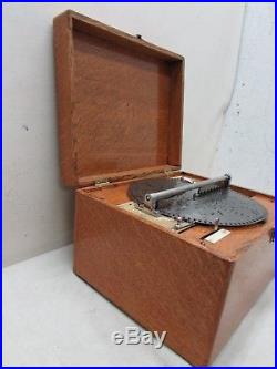 Antique Stella 9.5 Disc Music Box Hand Wind Clockwork Machine Oak Cabinet Plays