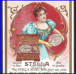 Antique Stella Music Box 1890's Litho Allentown Victorian Advertising Trade Card