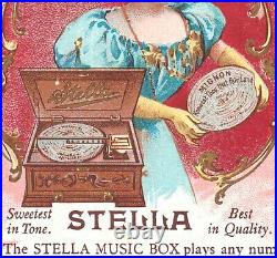 Antique Stella Music Box 1890's Litho Allentown Victorian Advertising Trade Card