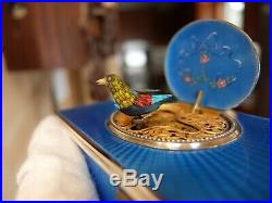Antique Sterling Silver, Guilloche & Enamel Singing Bird Box Automaton (video)