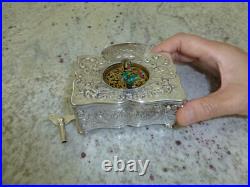 Antique Sterling Silver Swiss Singing Bird Box Unique Singing Tone Rare Movement