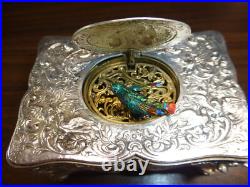 Antique Sterling Silver Swiss Singing Bird Box Unique Singing Tone Rare Movement Antique Sterling Silver Swiss Singing Bird Box Unique Singing Tone Rare Movement