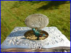 Antique Sterling Silver Swiss Singing Bird Box Unique Singing Tone Rare Movement