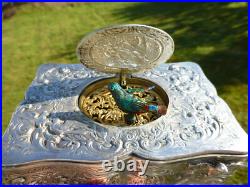 Antique Sterling Silver Swiss Singing Bird Box Unique Singing Tone Rare Movement