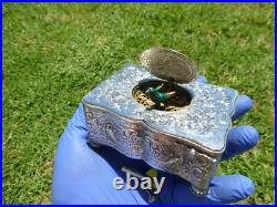 Antique Sterling Silver Swiss Singing Bird Box Unique Singing Tone Rare Movement