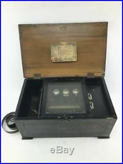 Antique Swiss 10 Airs Music Box W 3 Visible Bells- 3720