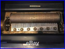 Antique Swiss 1880s Marque de Fabrique 8 tune Music Wood Box Works 11 Cylinder