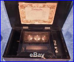 Antique Swiss 6 AIRES Music Box with 3 Bells 16 1/2