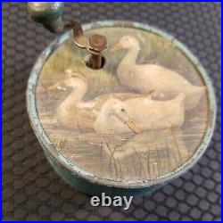 Antique Swiss Childs Wind and Play Music Box Swans Art Old Toy Music Box Song