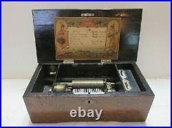 Antique Swiss Crank Cylinder Music Box No. 402 Plays Six (6) Melodies
