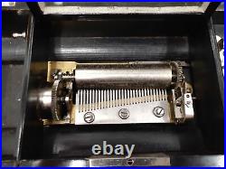 Antique Swiss Cylinder 8-Song Music Box with Ratchet Crank