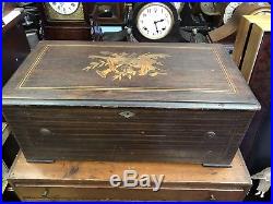 Antique Swiss Cylinder Music Box Inlay Wood Case Parts Or Repair