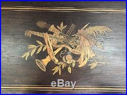 Antique Swiss Cylinder Music Box Inlay Wood Case Parts Or Repair