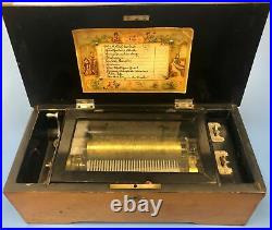 Antique Swiss Cylinder Music Box Late 19th Century, 10 Tunes, Working