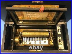 Antique Swiss Cylinder Music Box Late 19th Century, 10 Tunes, Working