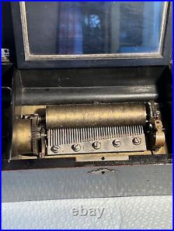 Antique Swiss Cylinder Music Box Length 16x7.5x 5 10 songs excellent working