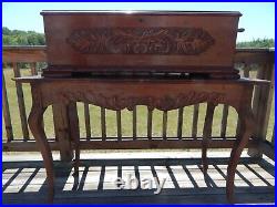 Antique Swiss Cylinder Music Box Length 35 inches & Music Table