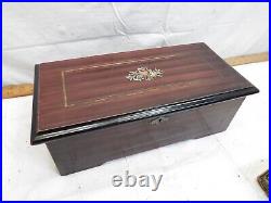 Antique Swiss Cylinder Wood Inlay Music Box 6 Airs Song Multi Tune 32 Note