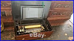 Antique Swiss Inlaid Cylinder Music Box Large