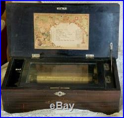 Antique Swiss Music Box 8 songs, Walnut Inlay Works Circa 1840-90's We Ship
