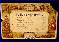 Antique Swiss SUBLIME-HARMONY CYLINDER MUSIC BOX. Paper with 6 Airs. Tested+ Works