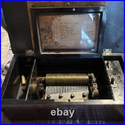 Antique Swiss Short Cylinder Rosewood 8 Airs National Music Box TM 1840