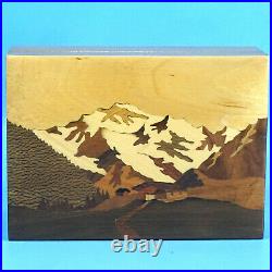 Antique Swiss Trinket 2-Song MUSIC BOX Alpine Chalet Inlay c1900 Brienz