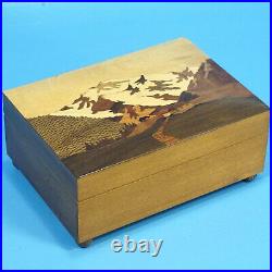 Antique Swiss Trinket 2-Song MUSIC BOX Alpine Chalet Inlay c1900 Brienz