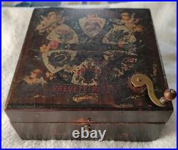 Antique Symphonion Disc Music Box c. 1890s Germany Litho Lid Works with Disc Rare