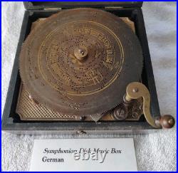Antique Symphonion Disc Music Box c. 1890s Germany Litho Lid Works with Disc Rare