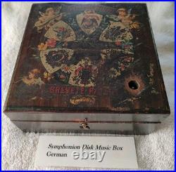 Antique Symphonion Disc Music Box c. 1890s Germany Litho Lid Works with Disc Rare
