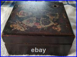 Antique Symphonion Disc Music Box c. 1890s Germany Litho Lid Works with Disc Rare