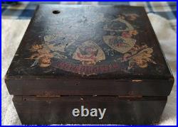 Antique Symphonion Disc Music Box c. 1890s Germany Litho Lid Works with Disc Rare