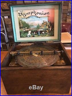 Antique Symphonion Metal Disk Crank Schutz Germany Music Box+16 discs- WORKS