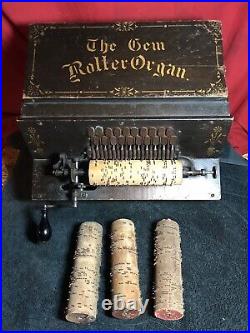 Antique The Gem Roller Organ With Four Cob Rolls