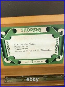 Antique Thorens Music Box 50 Keys Plays 4 Tunes Burled Walnut Case Works Well