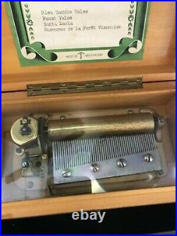 Antique Thorens Music Box 50 Keys Plays 4 Tunes Burled Walnut Case Works Well