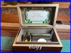 Antique Thorens Swiss music box 3 tune Brahms Lullaby, Blue Danube, Vienna Wood