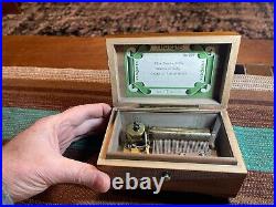 Antique Thorens Swiss music box 3 tune Brahms Lullaby, Blue Danube, Vienna Wood