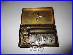 Antique Tin Music Box 1800's Plays, winder included