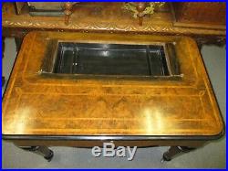Antique Victorian Cylinder Music Box Table Burlwood Marquetry Ebonized Trim