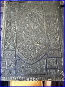 Antique Victorian Musical Photo Album with Working Music Box, Key, 1800s Leather