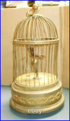 Antique Vintage Music Box Sing Bird In Ornate Brass Cage Windup Germany Austria