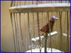 Antique Vintage Music Box Sing Bird In Ornate Brass Cage Windup Germany Austria