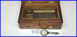 Antique Vintage Swiss Inlaid Wood Music Box Key Wind Not Working