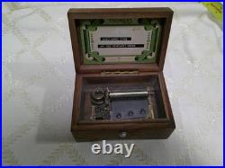 Antique Vtg THORENS Swiss Movement Inlaid Wood Music Box 2 Songs Works EV
