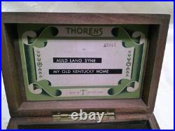 Antique Vtg THORENS Swiss Movement Inlaid Wood Music Box 2 Songs Works EV