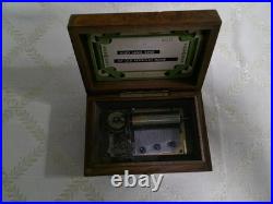 Antique Vtg THORENS Swiss Movement Inlaid Wood Music Box 2 Songs Works EV