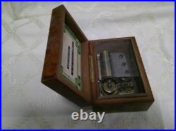 Antique Vtg THORENS Swiss Movement Inlaid Wood Music Box 2 Songs Works EV